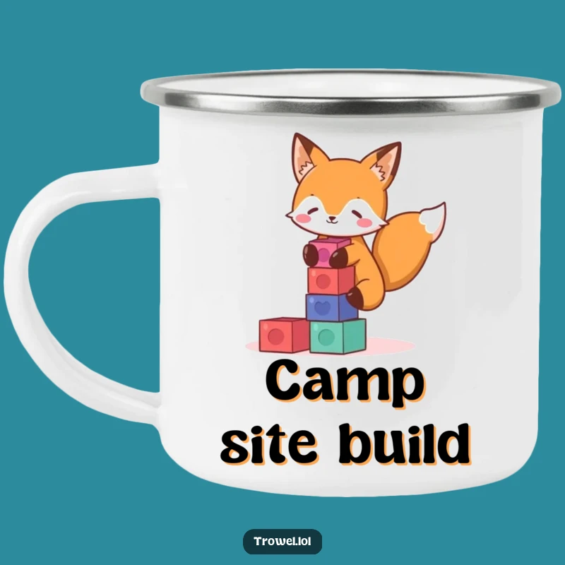 Funny Fox Stacking Blocks Camping Mug - Playful Outdoor Gift!