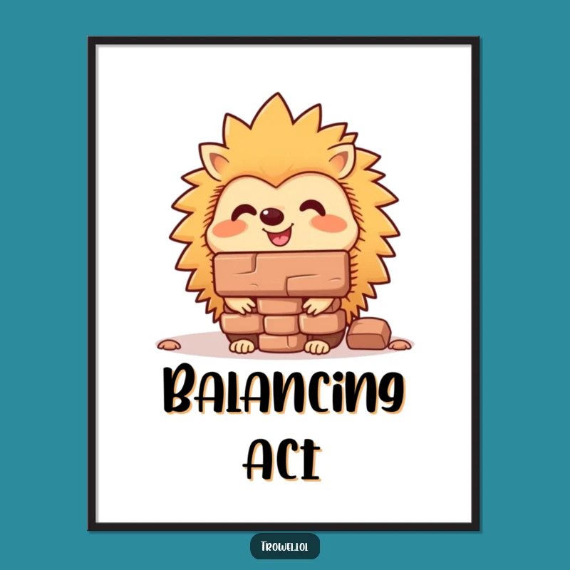 Funny Hedgehog Balancing Brick Digital Art - Instant Hilarious Decor!