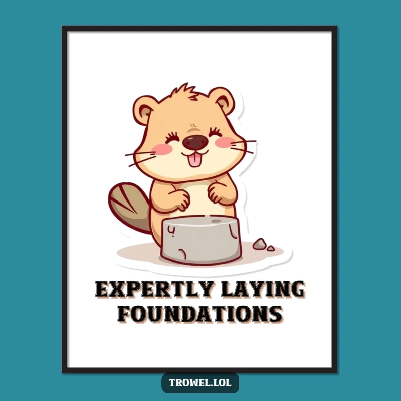 Funny Beaver Mortar Digital Art: Instant Construction Wall Decor