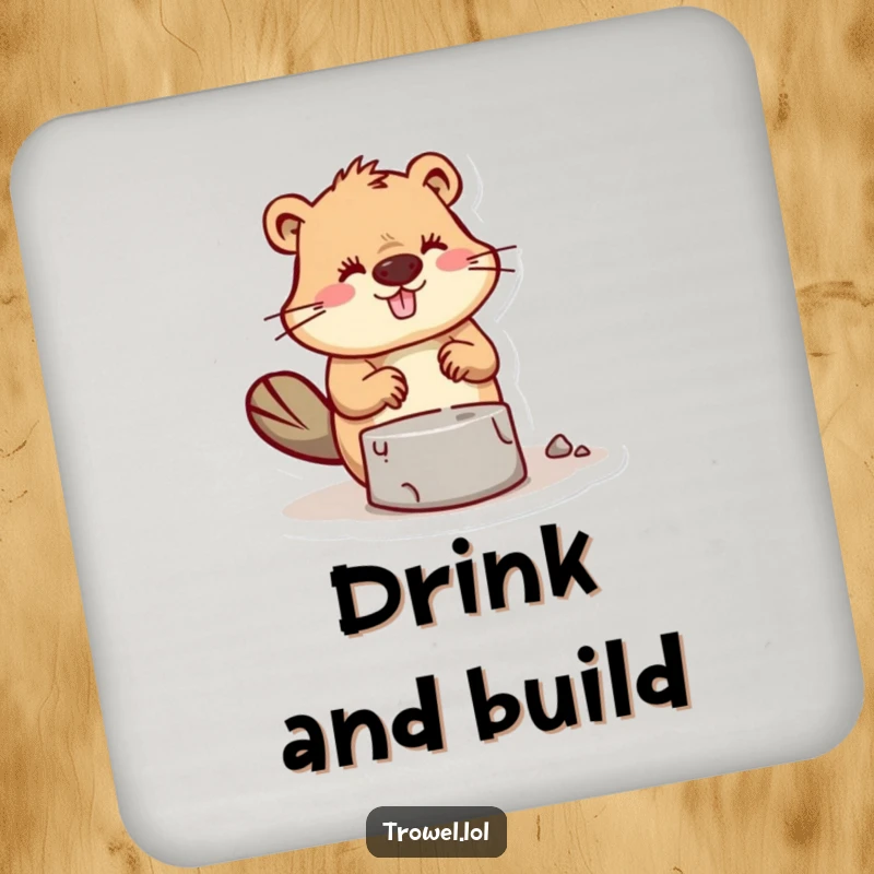 Funny Beaver Coaster with a mortar and brick motif, a stylish and humorous table protector.