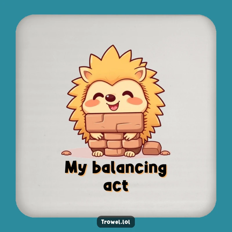 Funny Hedgehog Balancing Brick Coaster - Protect Surfaces with Humor!