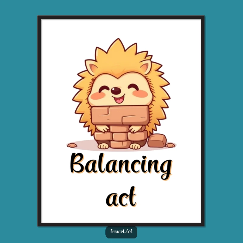 Funny Hedgehog Balancing Brick Poster - Hilarious Wall Art Gift!