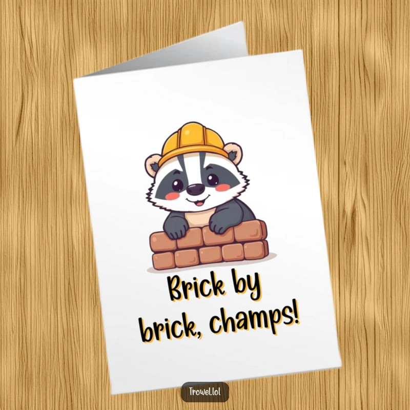Funny Free Printable Congrats Card: Cheerful badger wearing a hard hat, laying a brick, symbolizing the construction of their success.