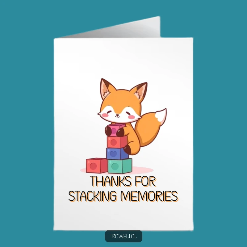 Free Printable Thank You Card Fox Stacking Blocks Funny Downloadable Gift