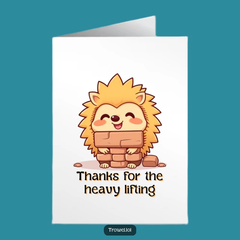 Free Printable Thank You Card Hedgehog Balancing Brick Funny Downloadable Gift
